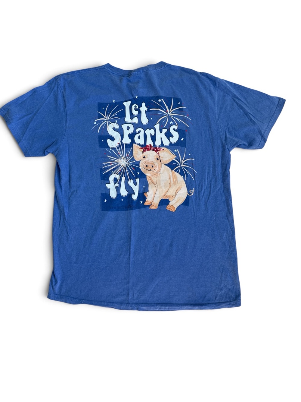 Southernology “Let Sparks Fly” Pig Graphic Tee – Blue – Size L